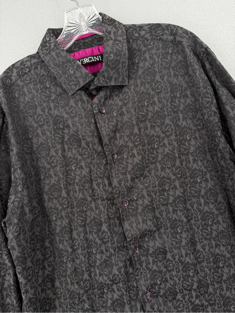 Vercini Casual Dress Shirt Mens XL Black Purple Floral Long Sleeve Button Front